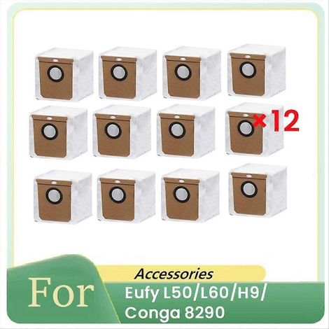 Lot de 12 sacs à poussière pour aspirateurs Eufy L50/L60/H9/Conga 8290 : accessoires conçus pour durer et être performants. (1/5)