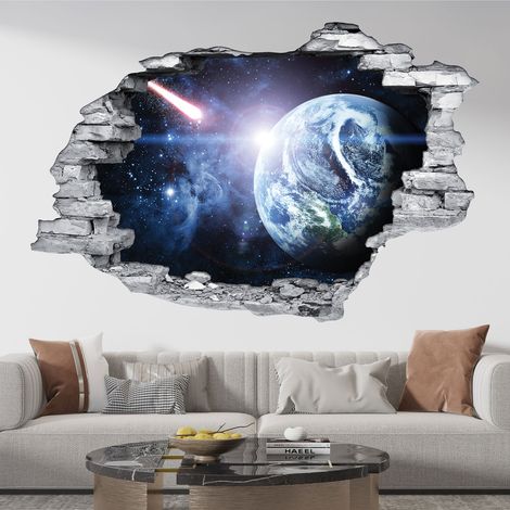 Stickers Trompe l'oeil trou dans le mur - Espace - 30 x 45 cm - Pierres grises (1/5)