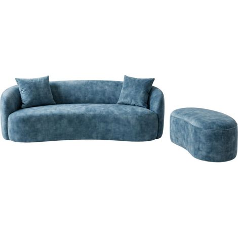 Canapé NYJY avec pouf coffre en velours – Bleu – 178 x 67 x 120 cm (1/5)
