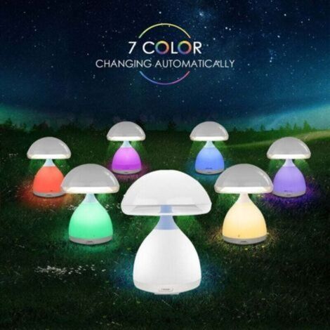 Lampe de chevet LED RVB champignon ACKERMAN, chromothérapie, 7 couleurs, sans fil (1/2)