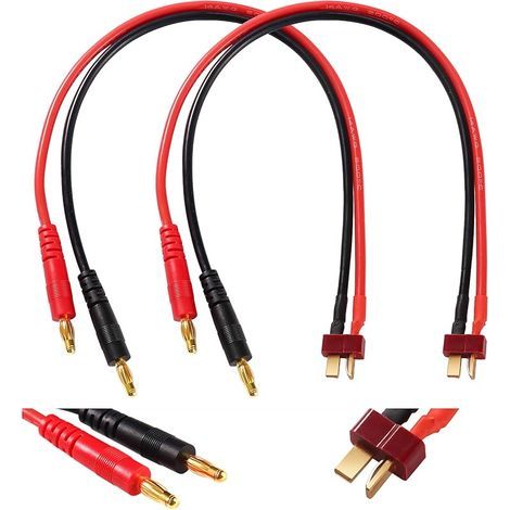 2 Pièces T-Plug à 4.0 Banane Plug RC Câble de Charge de la Batterie, Connecteur T-Plug à 4mm Fiche Banane avec 30cm 14AWG Câble en Silicone, pour RC Hélicoptère Quadcopter Lipo Batterie (1/5)