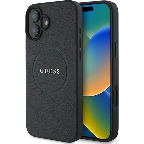 Coque rigide Guess GUHMP16MPGHSMMK pour iPhone 16 Plus 6,7 pouces noir/noir, avec anneau grainé et compatible MagSafe (1/5)