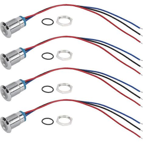 Voyant LED précâblé 12 mm 12 V/24 V bicolore à anode commune (rouge/bleu), boutons et indicateurs (1/5)
