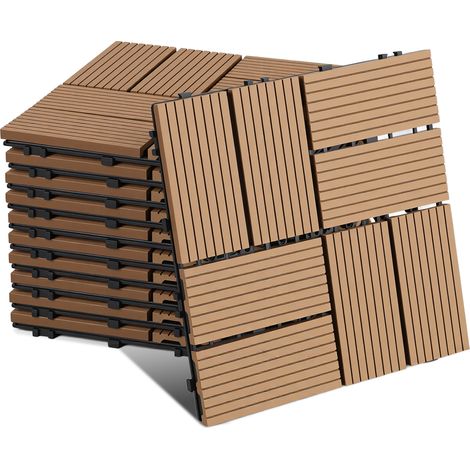 Jiubiaz WPC Terrassenfliesen 30x30 cm Teakfarben 66 Stück 6 m² Klickfliesen Garten Balkon (1/5)