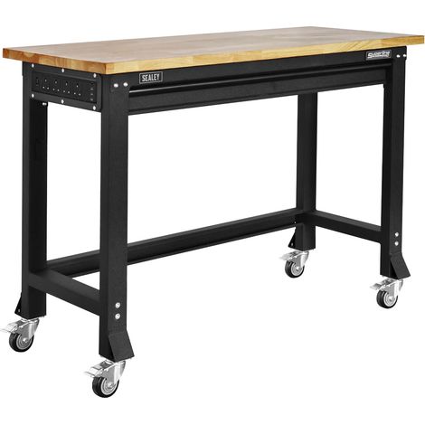 Sealey AP0619M Superline PRO Black Edition Heavy-Duty Steel Mobile Workbench with Wooden Worktop 1220mm