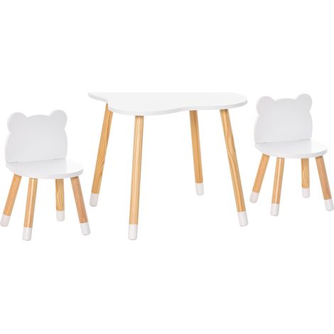 Skandinavisches Kindertisch- und Stuhlset im Bärendesign aus weißer Kiefer und MDF