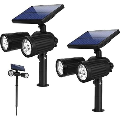 Solaire Exterieur Double Tête Lot de 2, IP65 Étanche Projecteur Solaire Jardin 2-en-1 Éclairage Extérieur avec Piquet et Montage Mural, 6 LED Spot Orientable Sans Fil pour Jardin Chemins (1/5)
