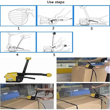 A333 Attrezzo portatile per reggiatura in acciaio - Kit per reggiatura senza giunture - Attrezzi per reggiatura di reggette in acciaio da 1/2" a 1/2" (1/5)