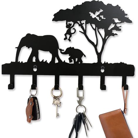 Porte-clés, porte-clés pour suspension organisée, clavier en acier inoxydable, clavier moderne, porte-clés de couloir, porte-clés de cuisine, crochet mural, porte-manteaux, noir. (1/5)