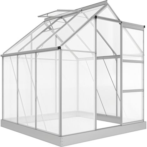Silver 6 x 6 ft Polycarbonate Garden Greenhouse with Sliding Door 193 x 190 x 205 cm (1/5)