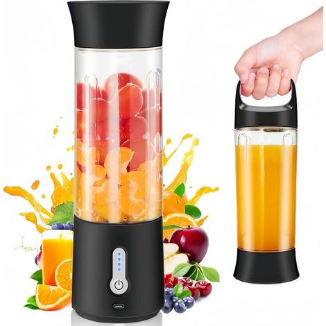 Mixeur Personnel Portable, 500mL USB Rechargeable Portable Blender avec Couvercle de Portable, Mixeur de voyage pour Shakes et Smoothies, Sans fil, Coupe de mixage sans BPA