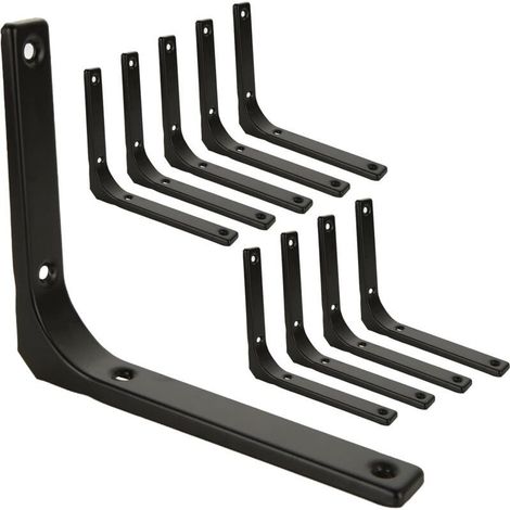10 Pcs Equerre Etagere Murale Noir, Equerre Metal 150mm x 125mm, Equerre Charge Lourde Support Etagere Murale (1/5)