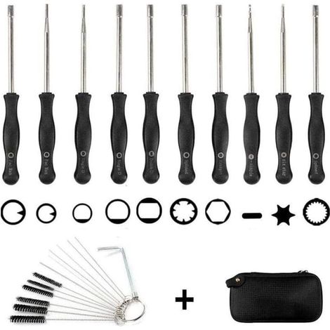 Jeu de 10 tournevis carburateur + sac EVA + brosse de nettoyage, jeu d'outils pour le réglage du carburateur Outil tournevis pour carburateur-- (1/5)