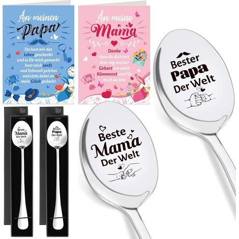 Mom and Dad Gift, 2 Coffee Spoons Engraved with Best Mom Dad in The World, with Card Mom Dad Father's Day Gifts Mother's Day Gift Birthday Gift for Mom and Dad (1/5)