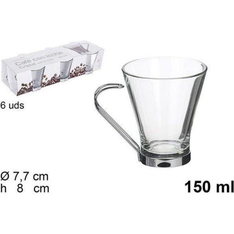 15 cls taza cristal cafe con leche con asa metal - caja 6 unidades