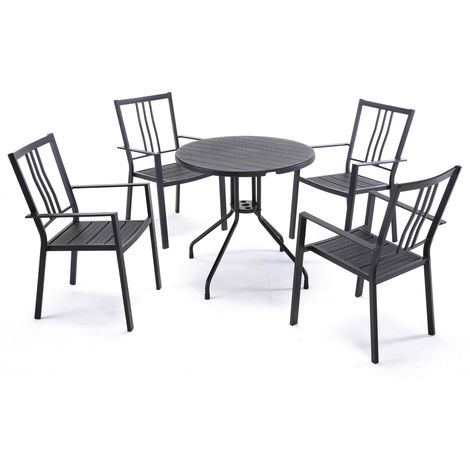 Set Tavolo 4 Sedie da Giardino in Acciaio Nero (1/5)