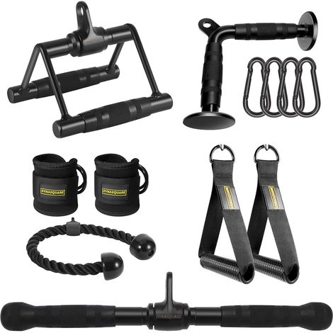 Ensemble d'accessoires pour machine à câble, accessoires de machine de gym à domicile en acier massif avec poignées d'exercice et sangles de cheville (1/5)