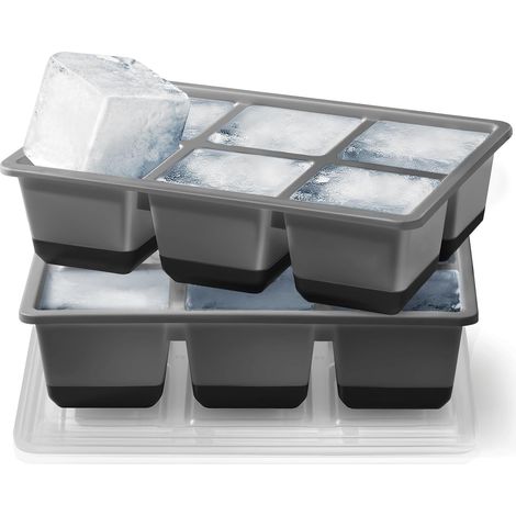 Silicone Bac a Glacon avec Couvercle, 6 CM Bac à Glaçons Moule Glacons Faciles à Retirer, Gros Glaçon Ice Cube Tray pour Cocktails Whisky (2 NOIR) (1/5)