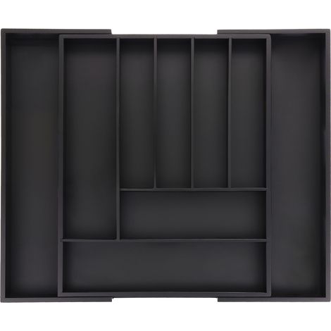 Relaxdays Besteckkasten ausziehbar, Bambus, HBT: 5 x 33,5-49,5 x 44,5 cm, 7-9 Fächer, Besteckeinsatz Schublade, schwarz