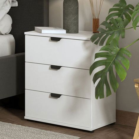 Comodino Talana, un Ripiano, 3 Cassetti, Apertura Scorrevole, 45x40x63h cm Bianco (1/5)