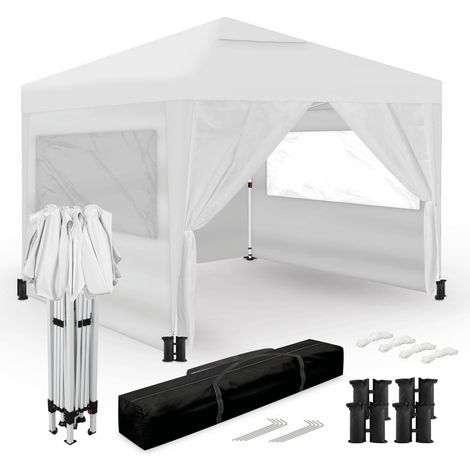 Faltpavillon 3x3m – 4 Seitenwände – Weiß – Garten Außenbereich