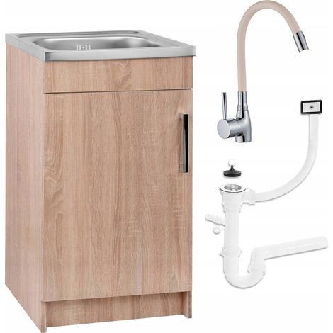 Meuble de cuisine 50 cm - Chêne sonoma - Pratique et élégant - Avec évier et robinet