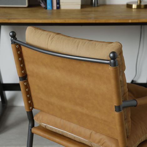 Fauteuil d'appoint en cuir, fauteuil moderne du milieu du siècle avec structure métal noir, fauteuil canapé une place pour salon ou chambre à coucher (1/5)