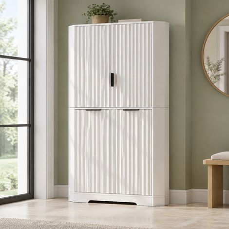 Eckschrank mit Stauraum, 4 Türen, weißes MDF, 60 x 60 x 172 cm, OKWISH (1/5)