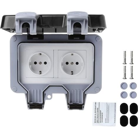 JSSEVN-Enchufe doble para exteriores con USB, resistente al agua, toma de corriente de alta resistencia con caja de pared (doble) (1/4)