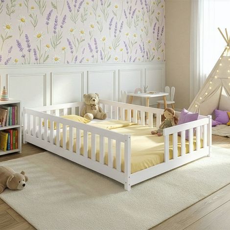 Letto a terra 120x200 con rete a doghe Théa Bianco