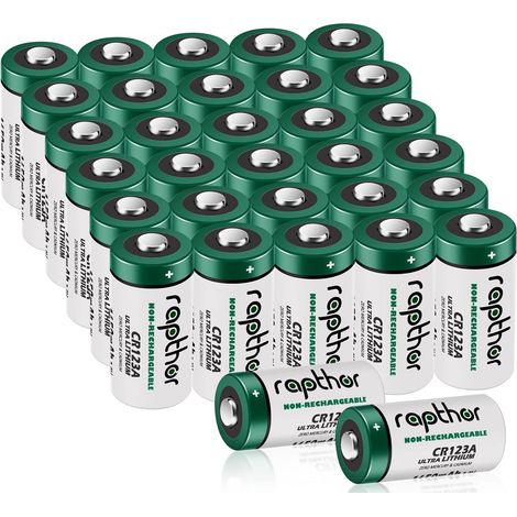Lot de 32 piles au lithium CR123A 3 V 1650 mAh CR123 / 123A / CR17345 pour appareil photo, lampe de poche, avec protection PTC (non rechargeable) (1/5)
