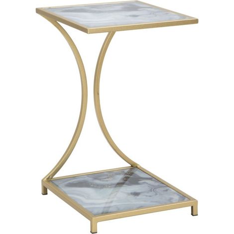 Table d'Appoint Effet Marbre "Level" 60cm Gris & Or