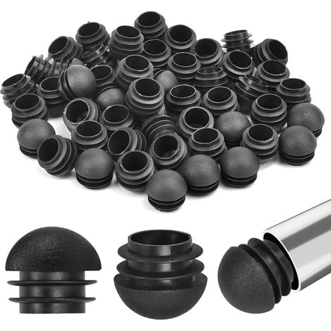Lot de 50 bouchons ronds en plastique - Bouchons à lamelles ronds - 25 mm - Embout en acier - Noir - Pour tuyaux, pieds de chaise, pieds de table, tabouret (1/5)