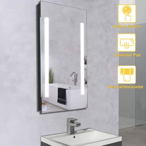 NRG Illuminated LED Bathroom Mirrors with Switch Button Demister Pad + Cool Horizontal & Vertical 500x700mm (1/5)