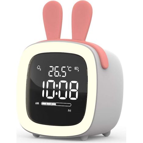 Lapin Mignon Dessin animé Enfants étudiants avec Petit réveil Intelligent Horloge personnalisée Recharge électronique muet Gris (1/4)