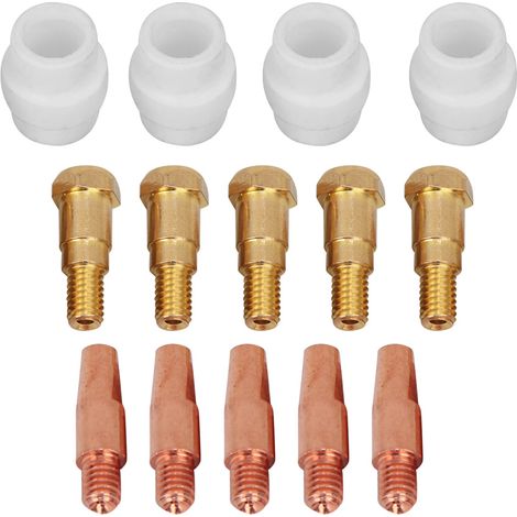 Kit de 14 pièces comprenant une buse de contact et un porte-buse de distributeur de gaz pour torche de soudage MIG Binzel 24KD (0,8 mm). (1/5)