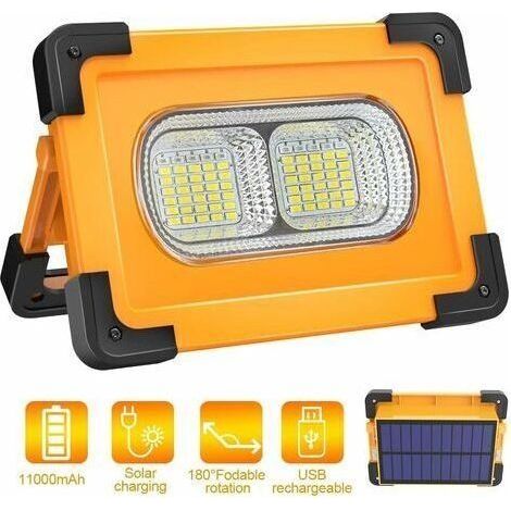 Projecteur LED Rechargeable Lampe Chantier 80W Projecteur LED Portable avec Pannea Solaire 4 Modes Super Brillant Lampe de Travail avec Batterie 10000mAh pour Camping, Bricolage (1/5)