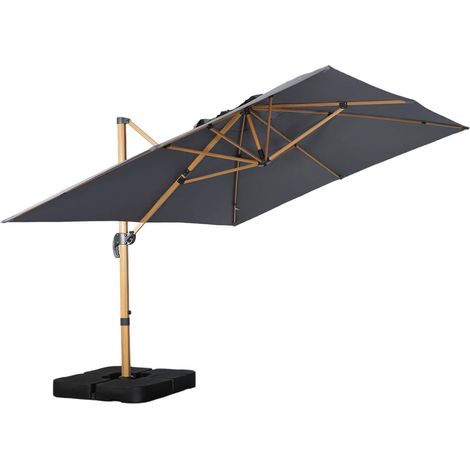 sweeek - Rechteckiger Ampelschirm 3x4m, Mast im Holzlook + befüllbare Ballastplatten 50x50cm
