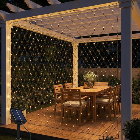 Guirlande lumineuse solaire d'extérieur, 2 x 2 m, 144 LED, 8 modes d'éclairage, guirlande lumineuse solaire d'extérieur étanche, pour buissons, jardin, fenêtres, Noël et mariages (1/5)