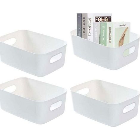 Boîte de rangement blanche, lot de 4 boîtes de rangement, boîte de rangement en plastique, panier en plastique, boîte d'organisation (1/5)
