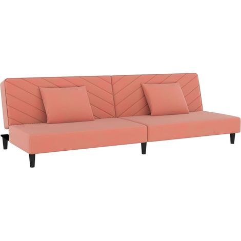 Sofá cama de 2 plazas con dos almohadas terciopelo rosa vidaXL