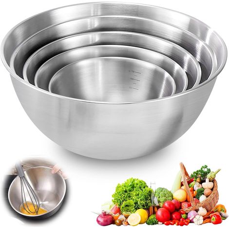 Juego de 5 cuencos para mezclar de acero inoxidable - Cuencos para ensalada de acero inoxidable - Cuenco para mezclar - Cuenco de cocina - Cuenco para servir - 1L, 1.5L, 2L, 2.5L, 3.5L - Cuenco para e (1/4)
