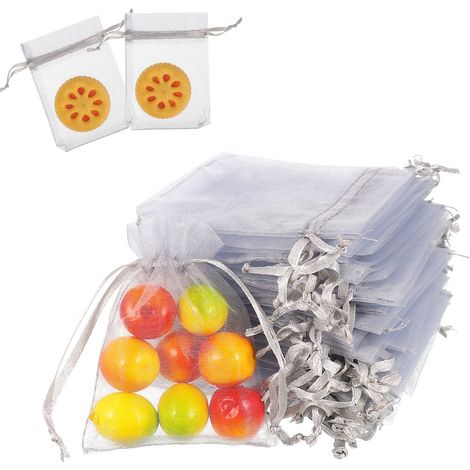 50Pcs Organza Gift Bags, 7 X 9 cm Blanc Cadeau Sacs À Cordon Pochettes Bijoux Faveur De Mariage Sacs pour Fête De Noël Anniversaire Coquillage Bonbons Chocolat Maille Pochettes(Gris) (1/5)