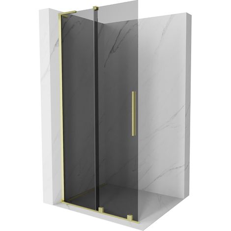 Mexen Velar L Duschwand Schiebetür Walk-in 90 x 200 cm, Graphit 8 mm, Gold gebürstet - 871-090-003-43-55 (1/5)