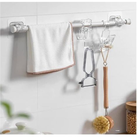 Support Tringle À Rideau - Non Percé - Adhésif Renforcé - Pour Salle De Bain - 4 Pièces (1/4)