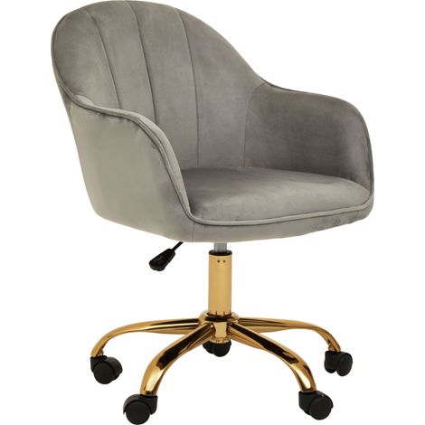 Premier Housewares Brent Grey Velvet And Gold Home Office Chair (1/5)