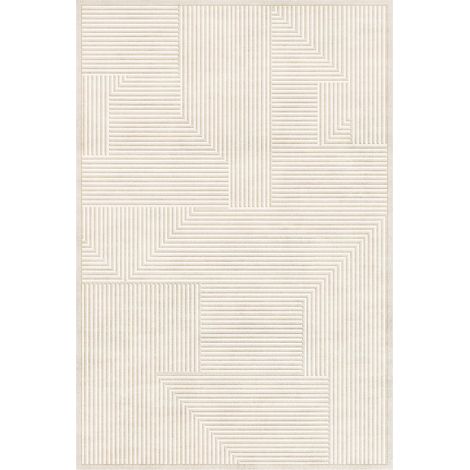Modern Abstract Low-Pile Rug � Non-Slip & Machine Washable Floor Carpet for Living Room, Bedroom & Hallway � Neutral Short Shag Design LINED RUG 200280CM CREAM (1/5)