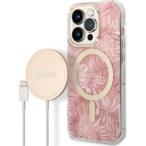 Coque MagSafe Guess Jungle rose pour iPhone 14 Pro (1/5)