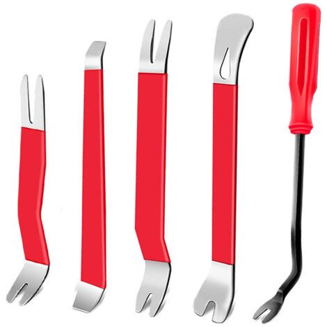 Set d'outils de démontage Automobile, 5 pièces de Cales en métal pour Garnitures + Outil de Levage, kit de réparation Automobile pour Le Retrait des Panneaux de Porte et de Garniture, Rouge (1/5)