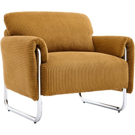 sweeek - Vintage-Sessel mit Cordbezug und verchromtem Gestell, Cord, Senfgelb
